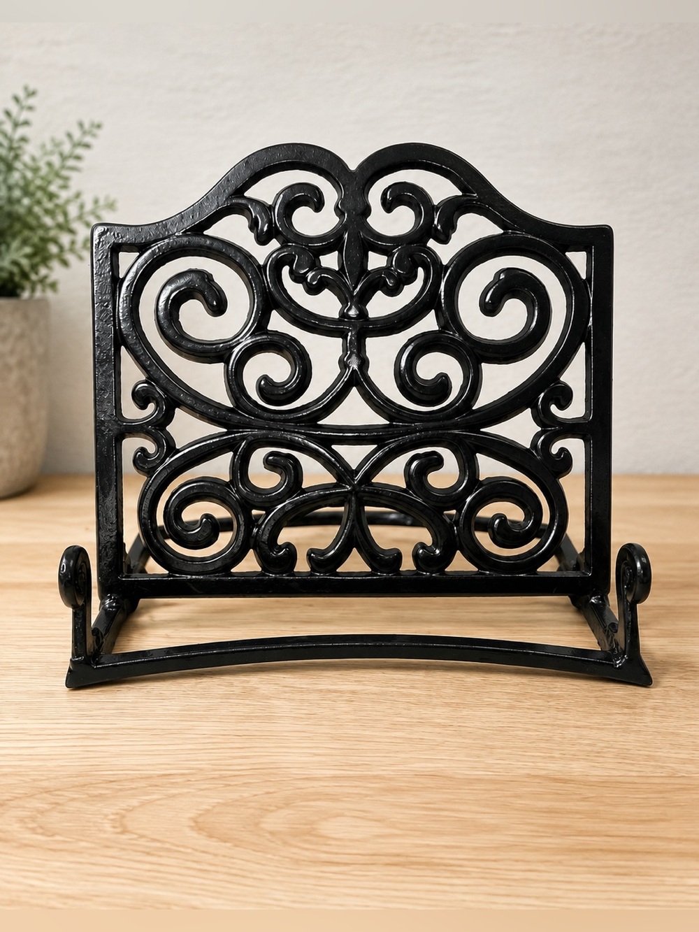 Heavy Cast Iron Cookbook Stand Black Scroll Book Recipe Holder Kitchen Decor